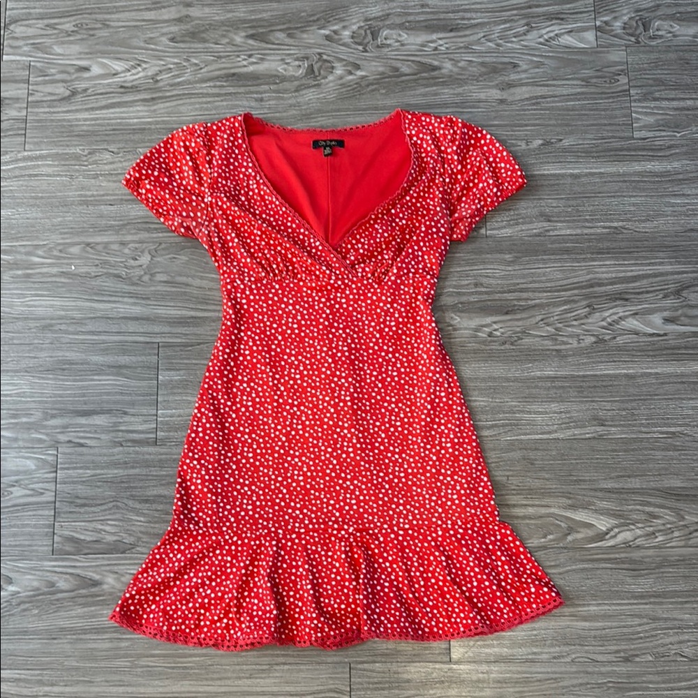 City Studio Red and White Polka Dot Mini Dress